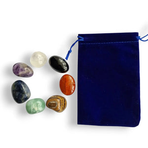 Chakra Crystals Set - Ritual and Routine Kit with Velvet Pouch