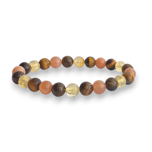 Sunstone and tiger's eye gemstone bracelet in warm golden tones, 8mm