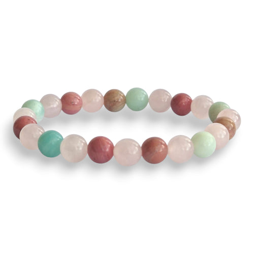 Rose quartz and amazonite gemstone bracelet in pink and green, 8mm
