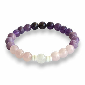 Purple gemstone bracelet with Amethyst, Lepidolite, Moonstone and Rose Quartz 8mm beads