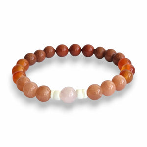 Orange gemstone bracelet with Carnelian, Sunstone, Red Jasper and Goldstone 8mm beads