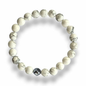 Handmade White Howlite bracelet with grey marbling on elastic stretch cord
