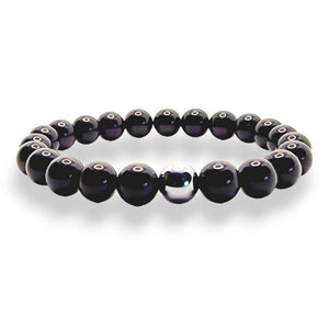 Black Tourmaline Bracelet, 8mm Beads with Silver Plated Hematite