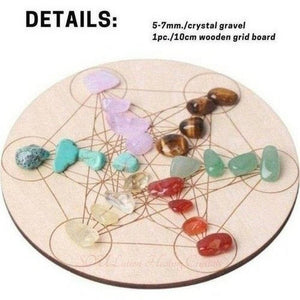 Crystal Gravel Set with 5-7mm stones and wooden grid board for energy work.