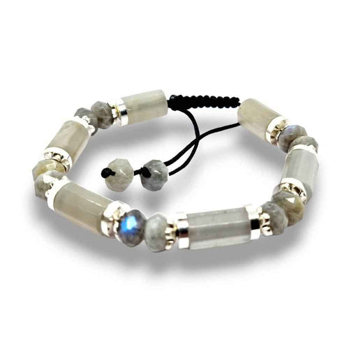 Labradorite beaded bracelet, 13mm natural stone with blue-gold flash