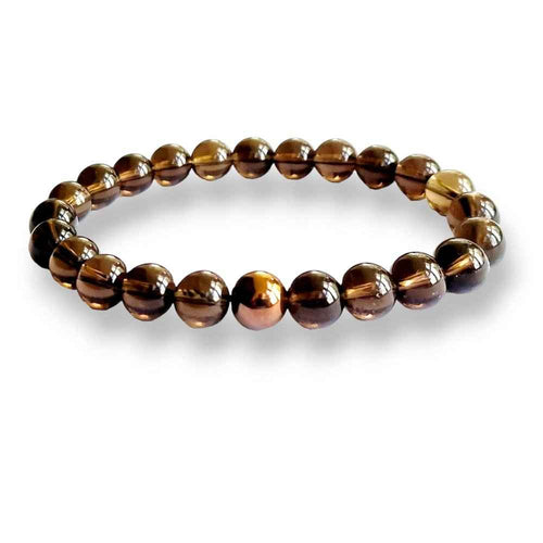 Smoky quartz beaded bracelet in smoky brown natural stone