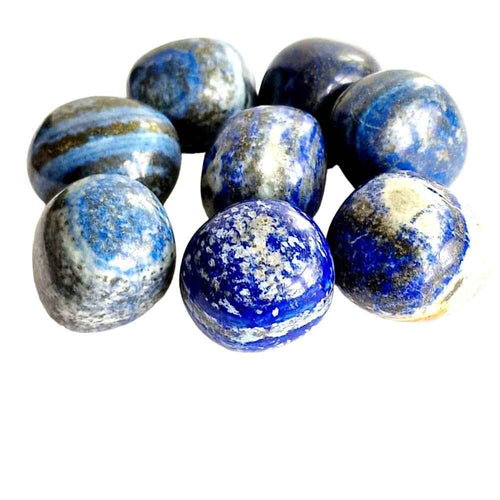 Lapis lazuli polished tumblestone, deep blue with golden pyrite flecks