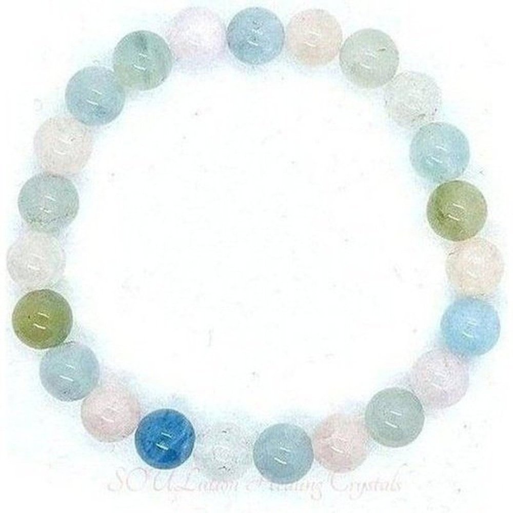 Morganite beaded bracelet, soft pink natural stone, view 2