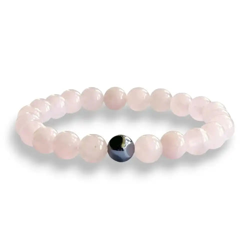Rose quartz and hematite beaded bracelet, 8mm natural stone beads