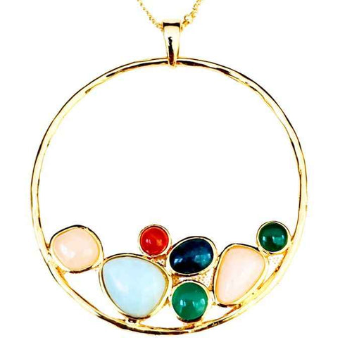 Rainbow 7-stone pendant necklace on gold-plated brass, 18 inch