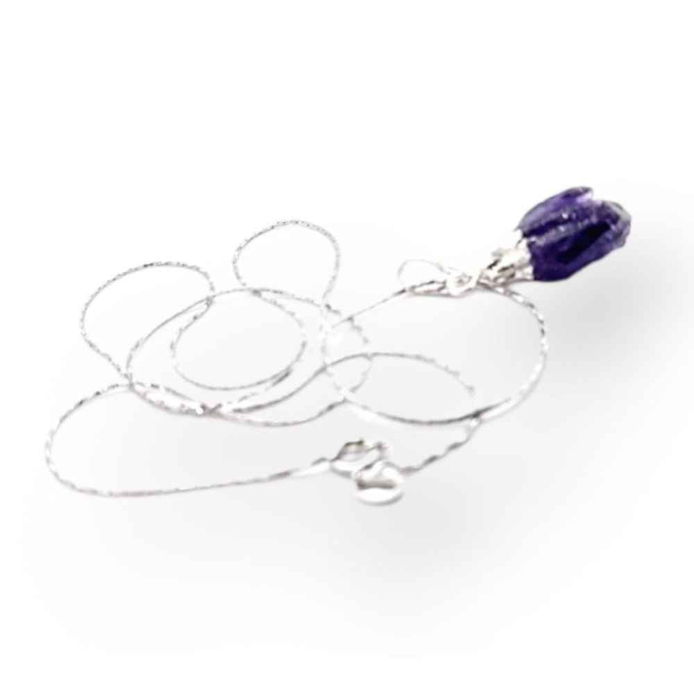 Raw amethyst pendant necklace, gold or silver chain, view 2