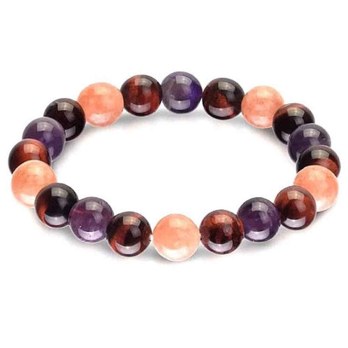 Red Tiger's Eye and Amethyst gemstone bracelet, warm mix on a stretch cord