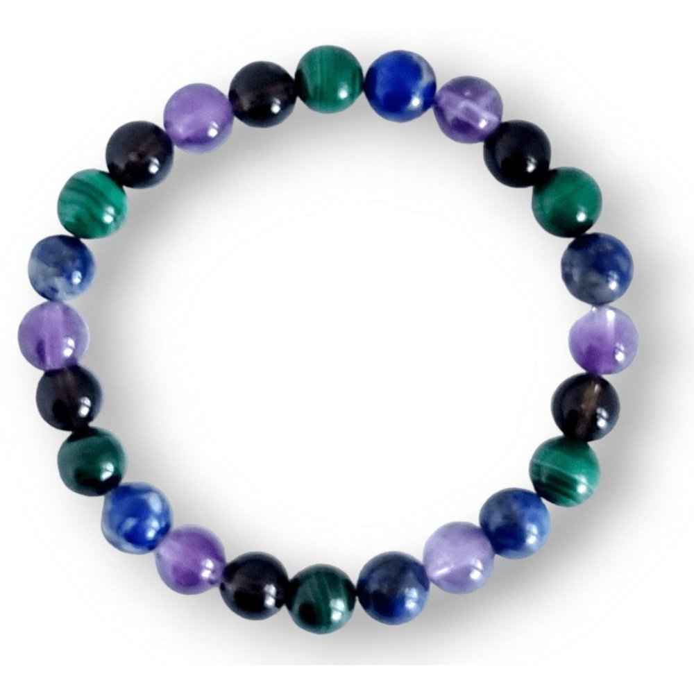 Malachite and amethyst gemstone bracelet, deep jewel tones, view 2