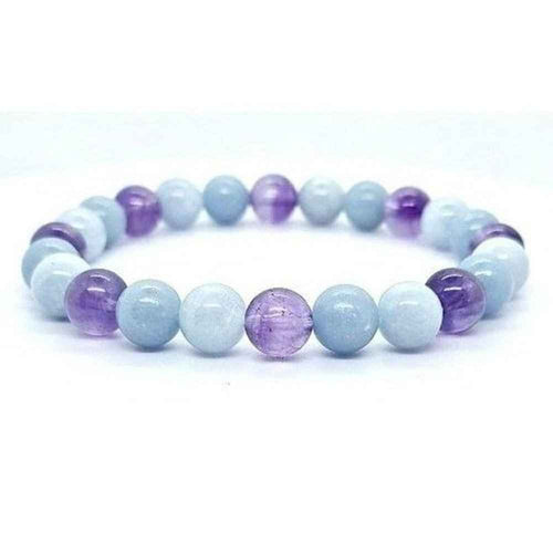 Aquamarine, Amethyst and Angelite beaded bracelet in soft blue and lilac