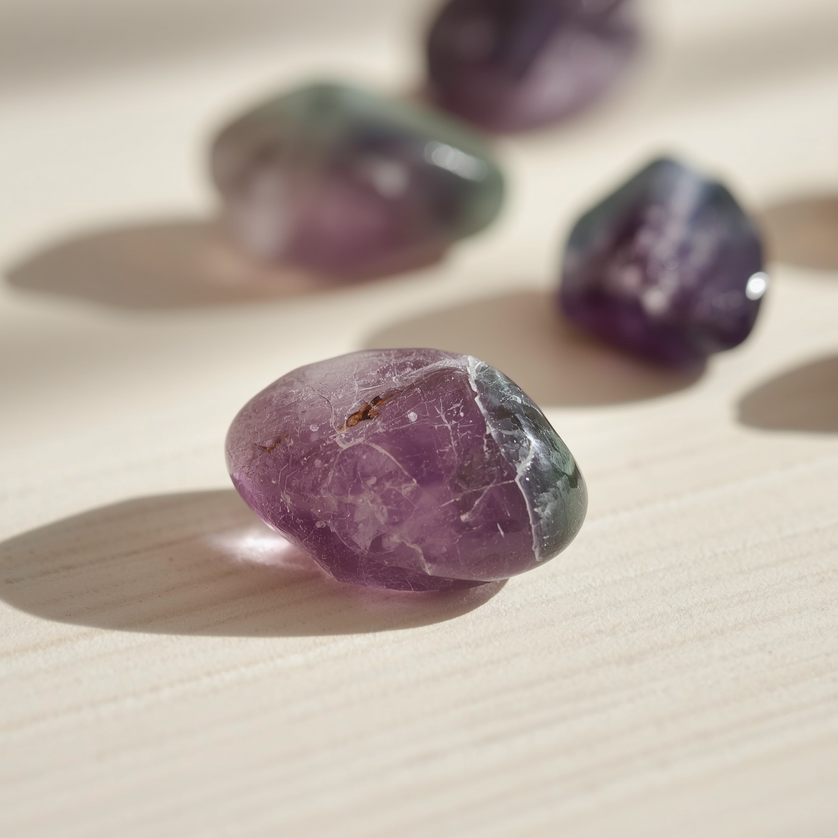 Polished purple and green banded fluorite stone