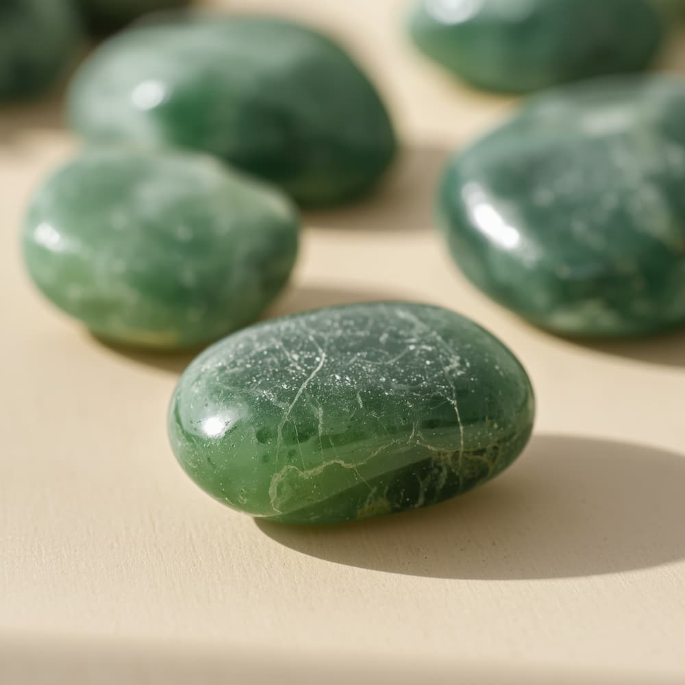 Polished green jadeite and white nephrite jade carvings and beads