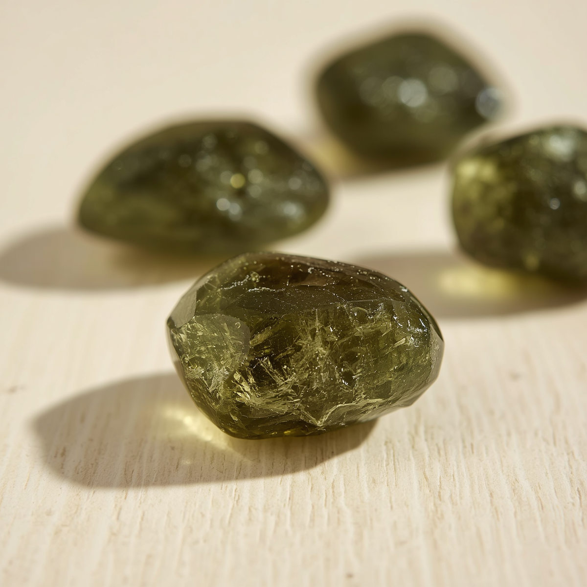Genuine mossy-green moldavite with natural etched, sculpted surface