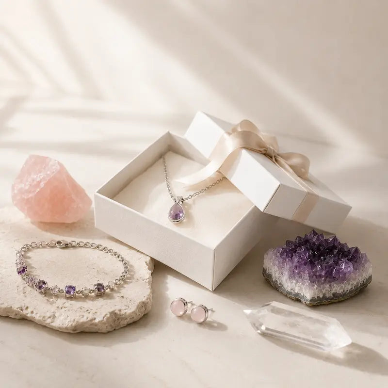 Crystal jewellery and natural stone gifts under £20, gift-ready from Crystals Healing UK