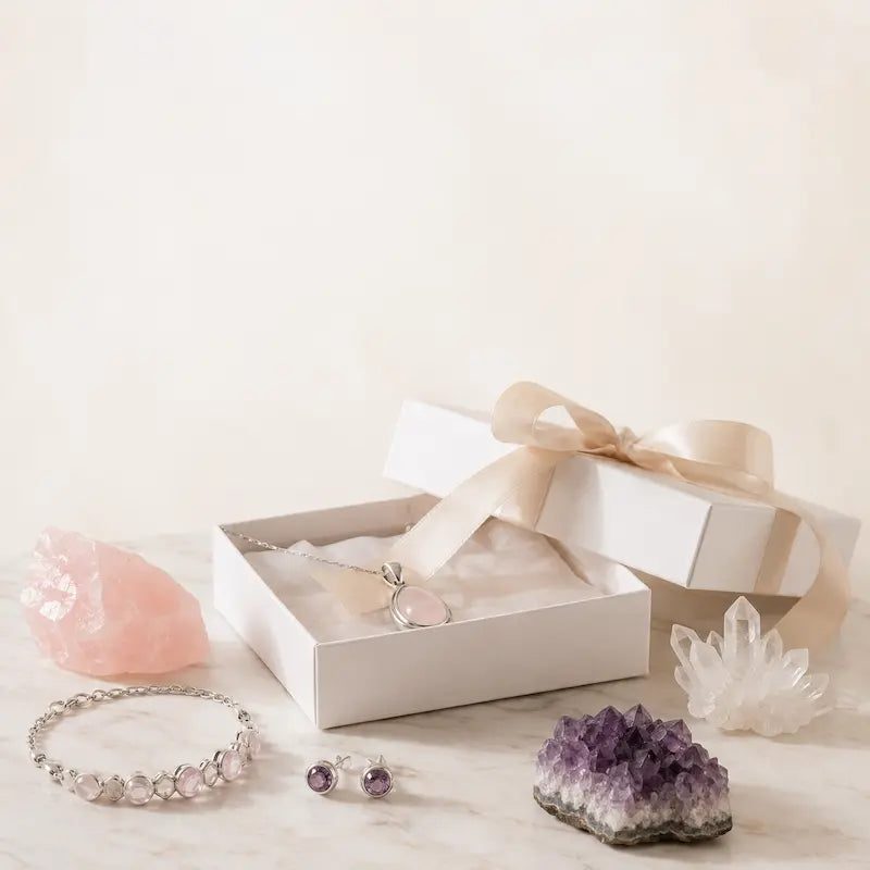 Handmade crystal jewellery and natural stone birthday gifts, gift-ready from Crystals Healing UK