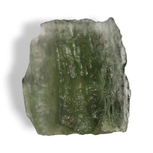 Raw moldavite close-up showing natural etched surface texture