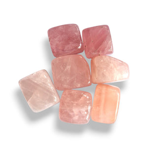 Hand-polished Rose Quartz cube tumblestone, pale pink natural stone