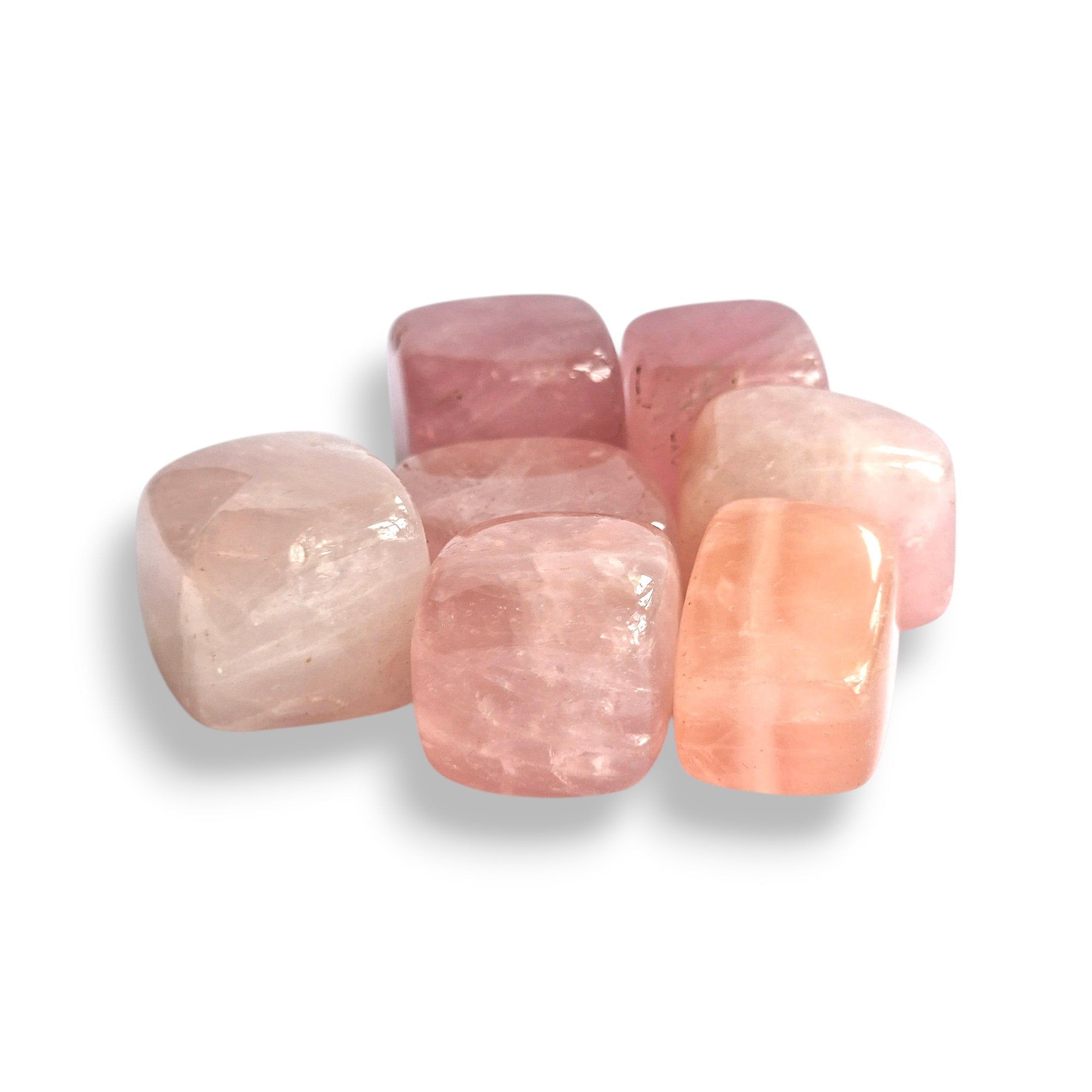 Rose Quartz polished cubes, soft pink natural quartz with milky translucence