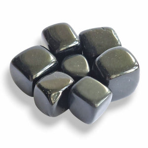 Hand-polished Black Obsidian cube tumblestone, reflective deep black natural stone