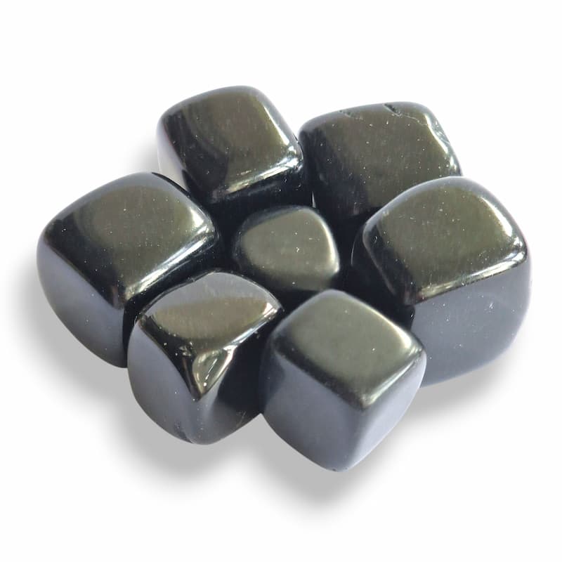 Hand-polished Black Obsidian cube tumblestone, reflective deep black natural stone