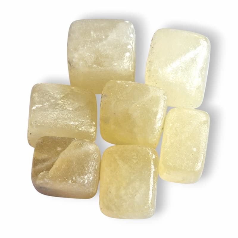 Hand-polished White Jade cube tumblestone, milky white natural stone