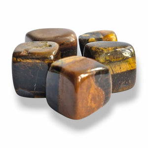 Hand-polished Tiger's Eye cube tumblestone, shimmering amber and brown natural stone