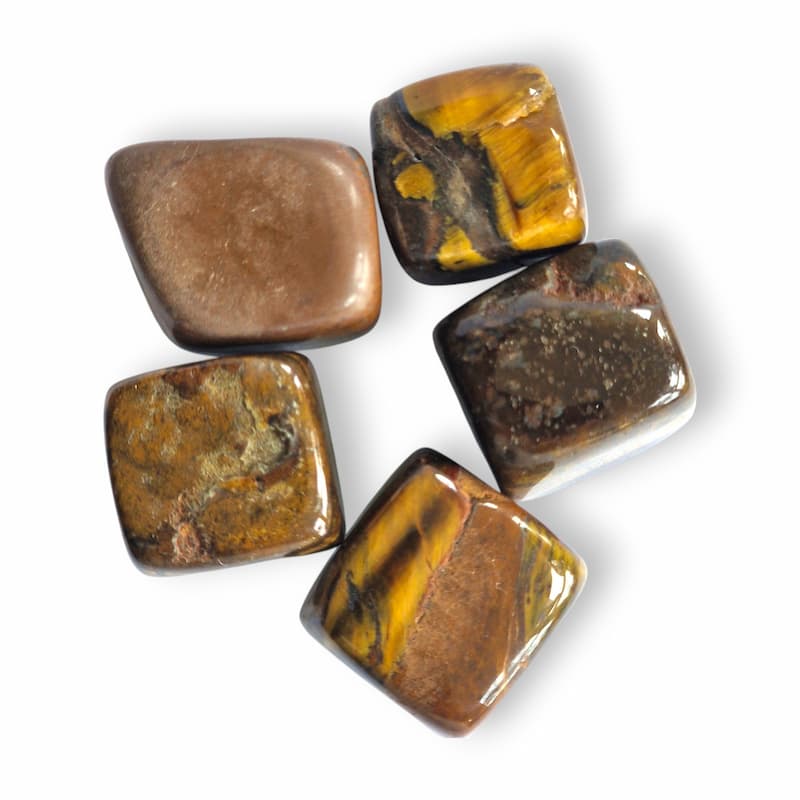 Tiger's Eye polished cubes, golden-brown natural quartz with silky chatoyant bands