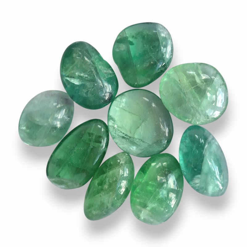 Hand-polished Green Fluorite tumblestone, glassy mint-green natural stone