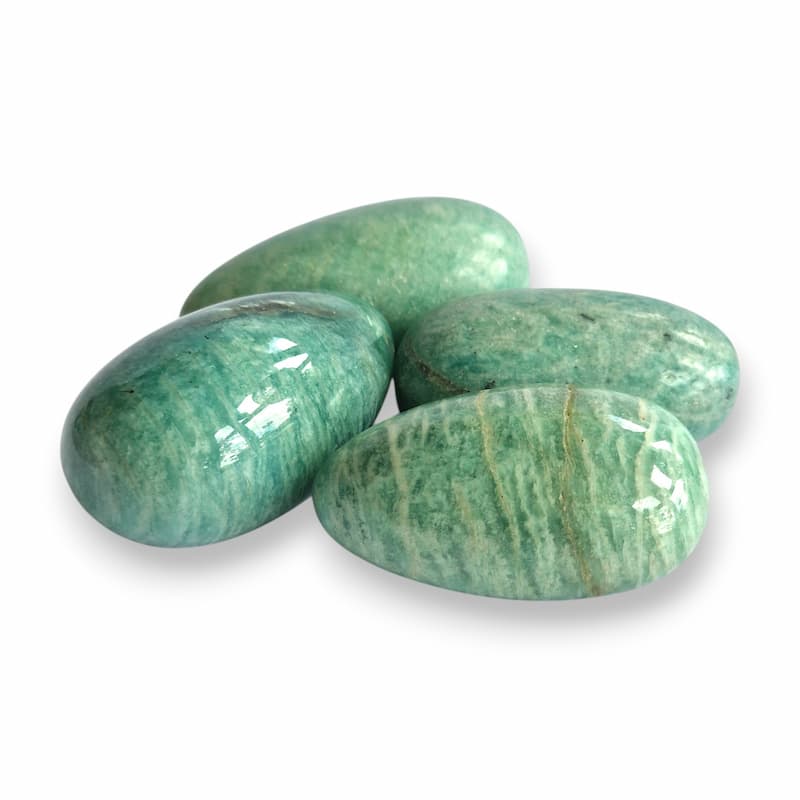 Amazonite polished tumblestones, natural blue-green feldspar with white veining
