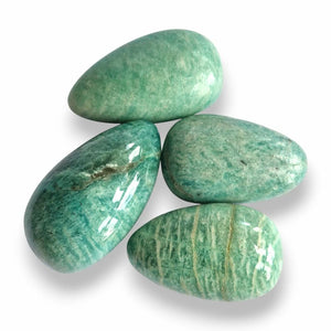 Hand-polished Amazonite crystal tumblestone, soft turquoise-green natural stone