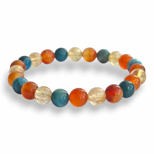 Carnelian and blue apatite gemstone bracelet, warm and blue, 8mm