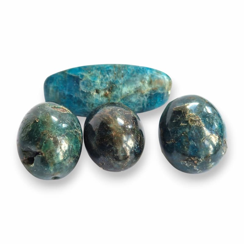 Hand-polished Blue Apatite tumblestone, vivid ocean-blue natural stone with dark matrix