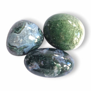 Hand-polished Moss Agate tumblestone, green dendritic natural stone