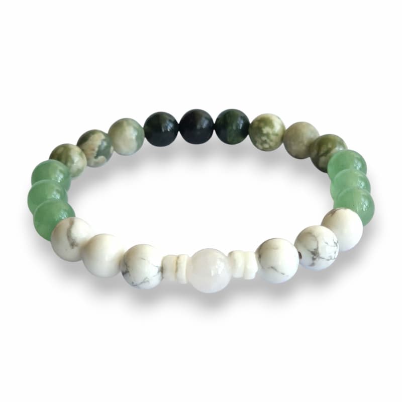 Gradient green crystal bracelet with White Jade, Green Aventurine, Peace Jade and Moss Agate 8mm beads