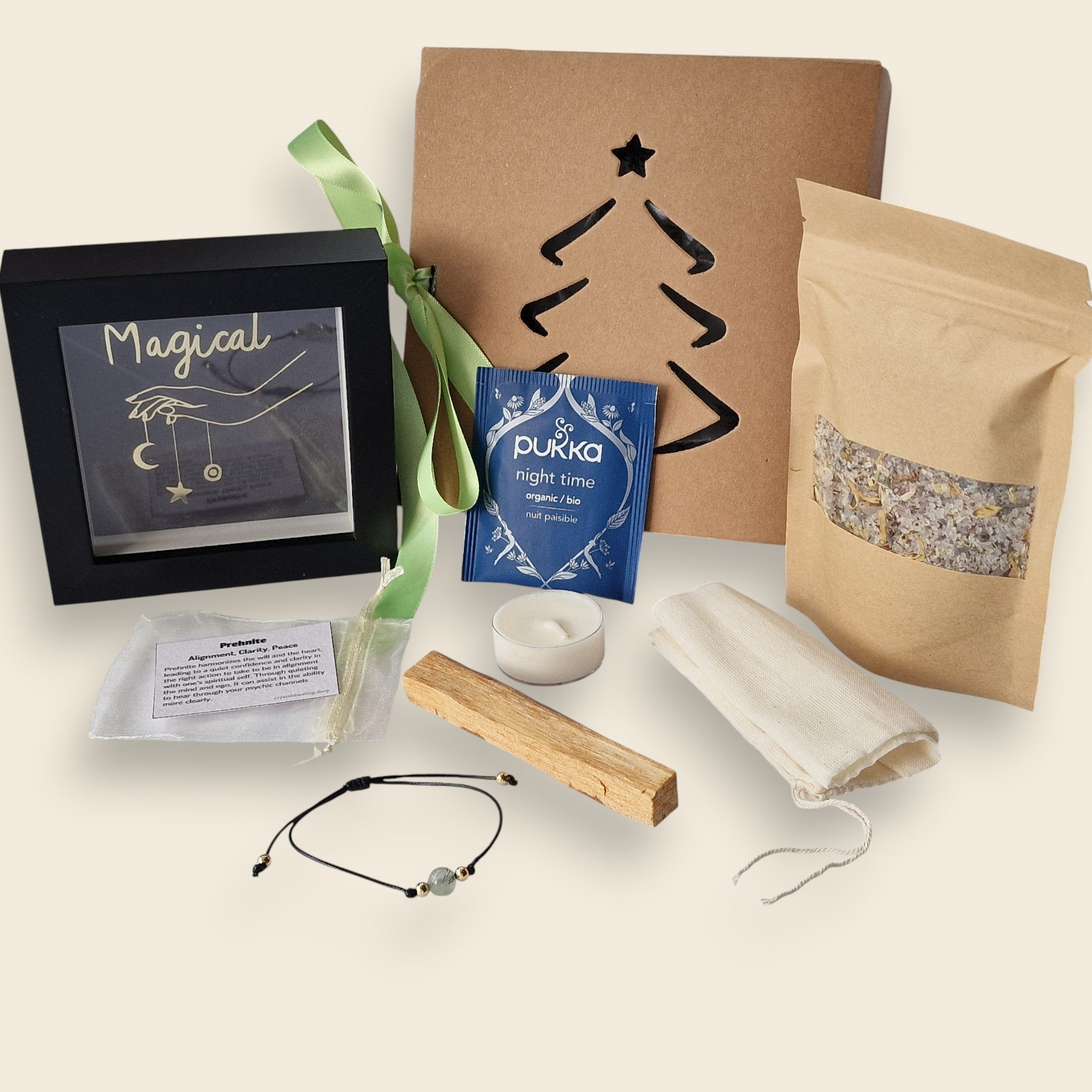Magical | Prehnite
Tea: Pukka Night Time
Botanicals: Calendula flowers, Lavender buds, Jasmine buds, Chamomile flowers
Framed message: “Magical”