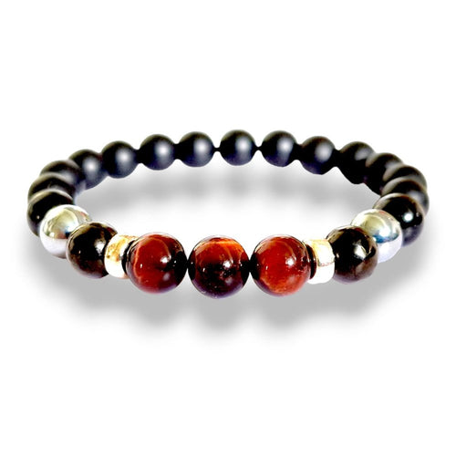 Black gemstone bracelet with onyx and tourmaline, minimalist dark stones