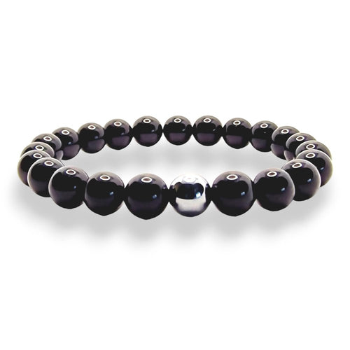 Black tourmaline beaded bracelet, glossy black 8mm natural stone beads