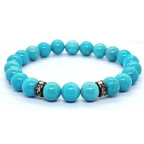 Turquoise and howlite beaded bracelet in blue and white natural stone