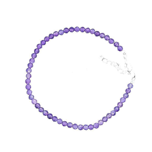 Dainty faceted amethyst bracelet on a silver chain, adjustable, 3mm beads