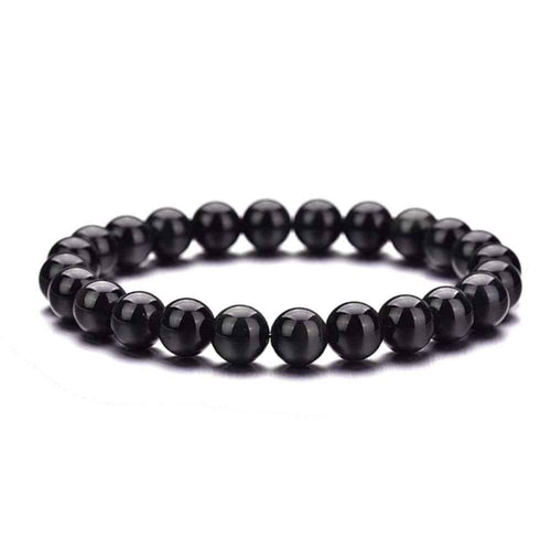 Black obsidian beaded bracelet, glossy black 8mm natural stone beads