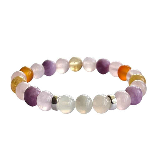 Moonstone and Lepidolite gemstone bracelet, soft tonal mix, 8mm beads on a stretch cord