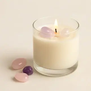 Healing crystal candles for stress relief and calm