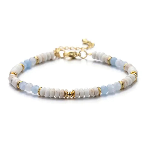 Aquamarine and howlite beaded bracelet, adjustable, 4mm natural stone beads