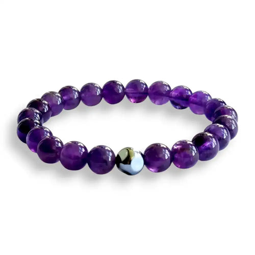 Amethyst and hematite beaded bracelet, 8mm natural stone beads
