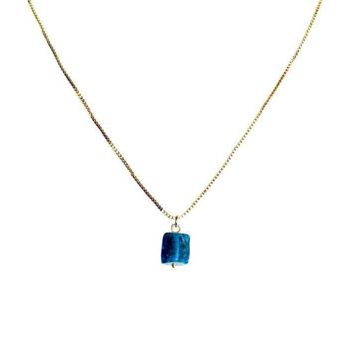 Blue apatite pendant necklace in a floating setting, vivid blue natural stone