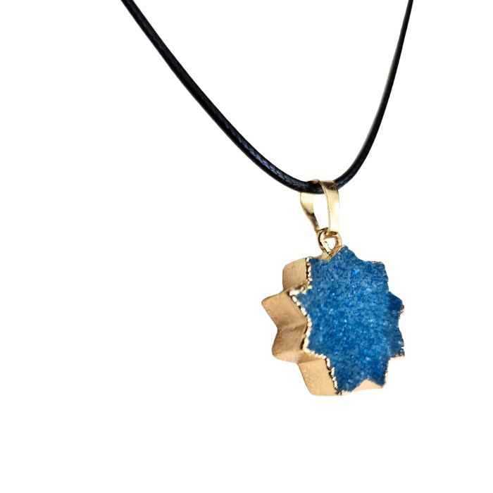 Blue Druzy Agate Star Necklace